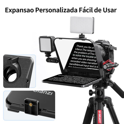 ULANZI RT02 Universal Teleprompter for Tablets, Smartphones and Cameras with Remote Control and 5 Camera Lens Adapter Rings with Cold Shoe Mount and 1/4" Threaded Hole