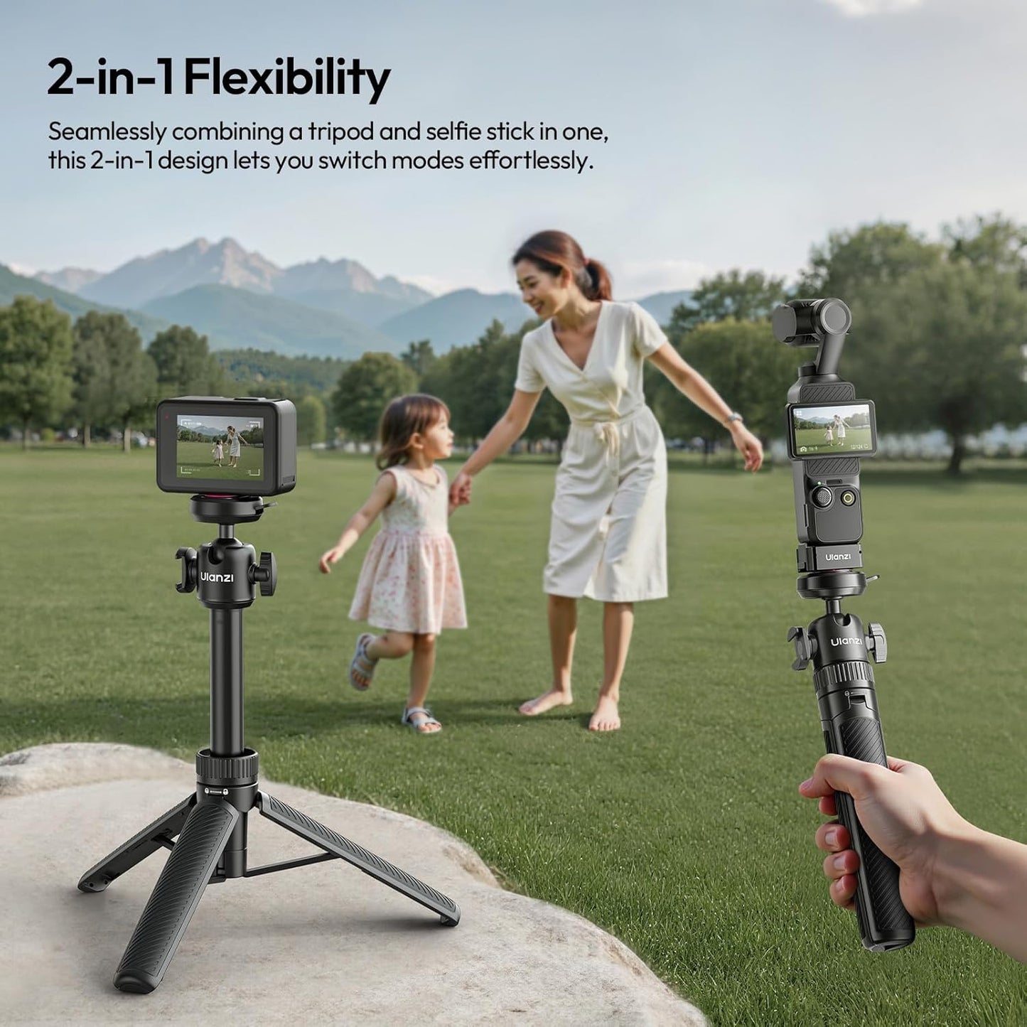ULANZI MT90 Action Camera Tripod Stand Vlog Handle Grip with Cka Quick Release w Ballhead w Cold Shoe, Camera Desktop Tripod for GoPro Hero, Insta360, DJI Osmo Pocket/Action/360, Small Cameras