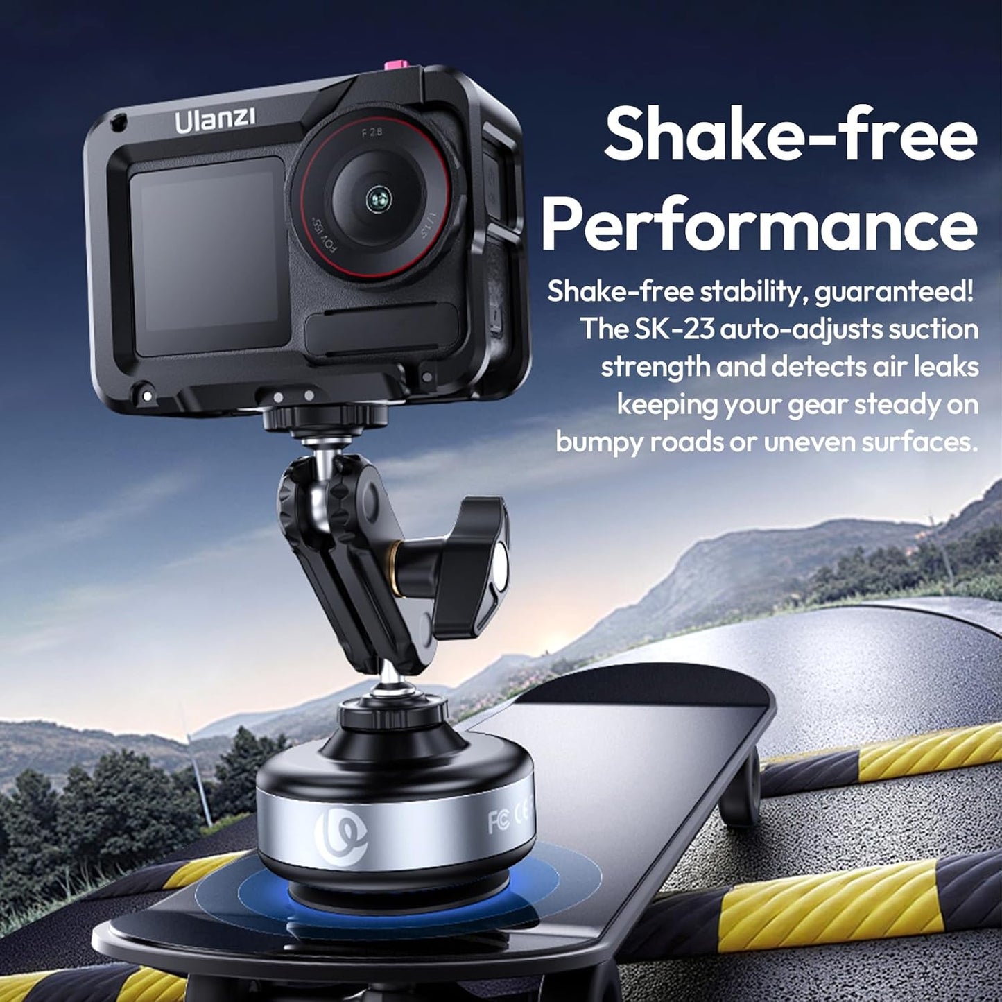 ULANZI SK-23 Electric Camera Suction Cup Mount with 1/4" Screw Hole for GoPro Hero 13/12/11/10/9, Insta360 X5/X4, DJI Osmo Pocket 3/2 Action 5 Pro/4, and Most Small Camera/Action Camera/Phone