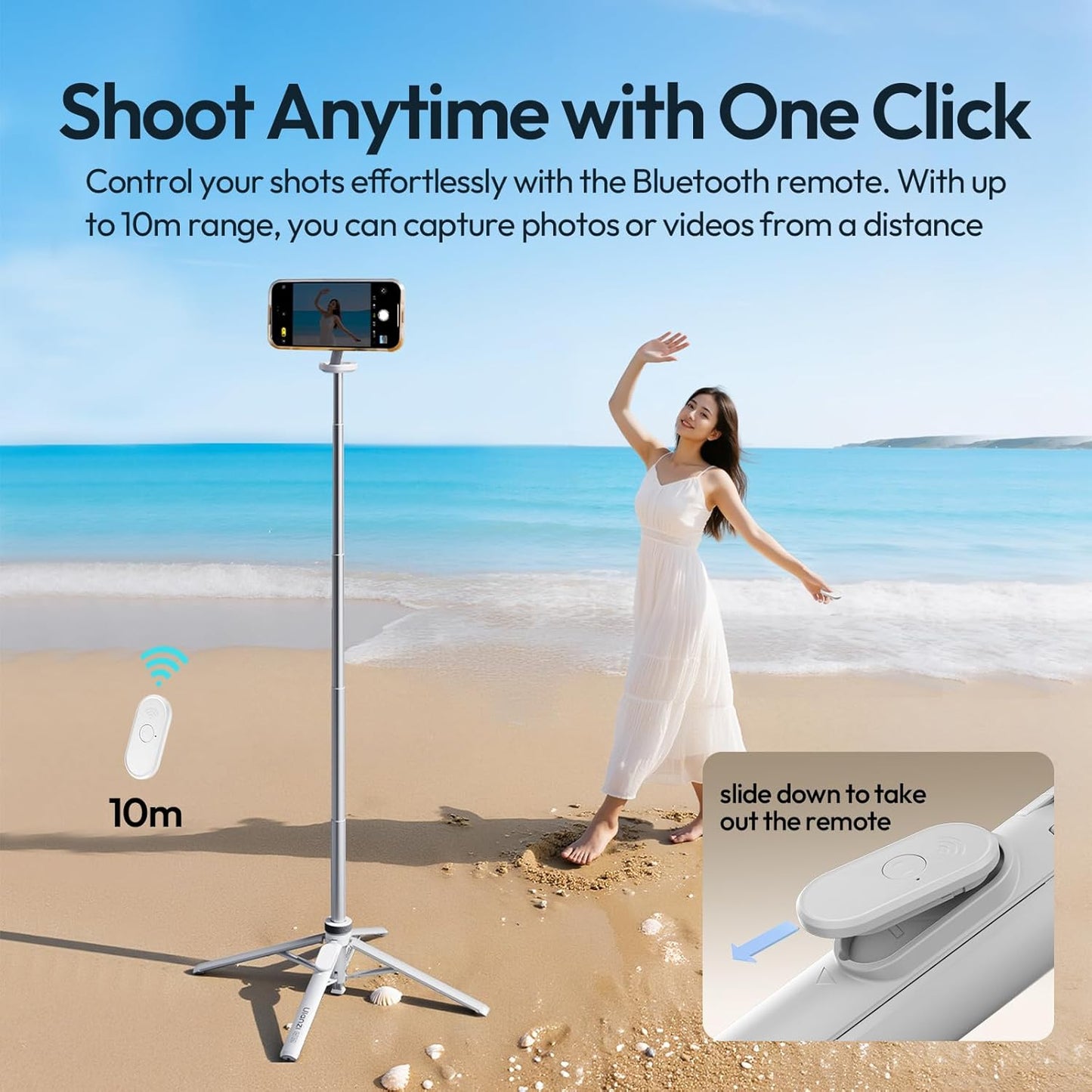 ULANZI Automatic Phone Tripod, MT85 Auto-Open Tripod with Enhanced 4-Leg, 60'' Selfie Stick Extendable Phone Stand, for Content Creation/Vlog, Compatible with iPhone 17/16/15/14/13/12, White
