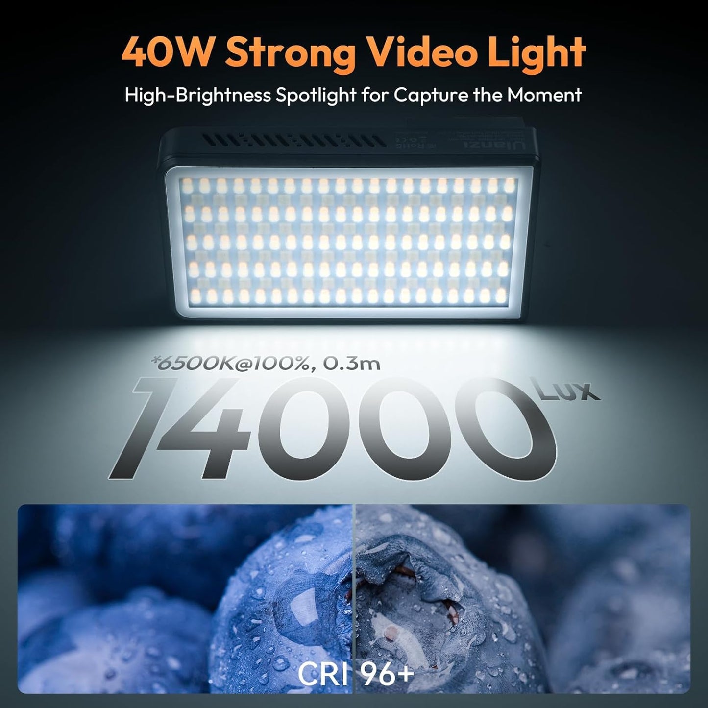 ULANZI P40W RGB Video Light – Portable LED Camera Panel with 5000mAh Rechargeable Battery, 20 Scene Modes, Bi-Color 2700K-6500K for YouTube, Vlogging, Live Streaming & Photography