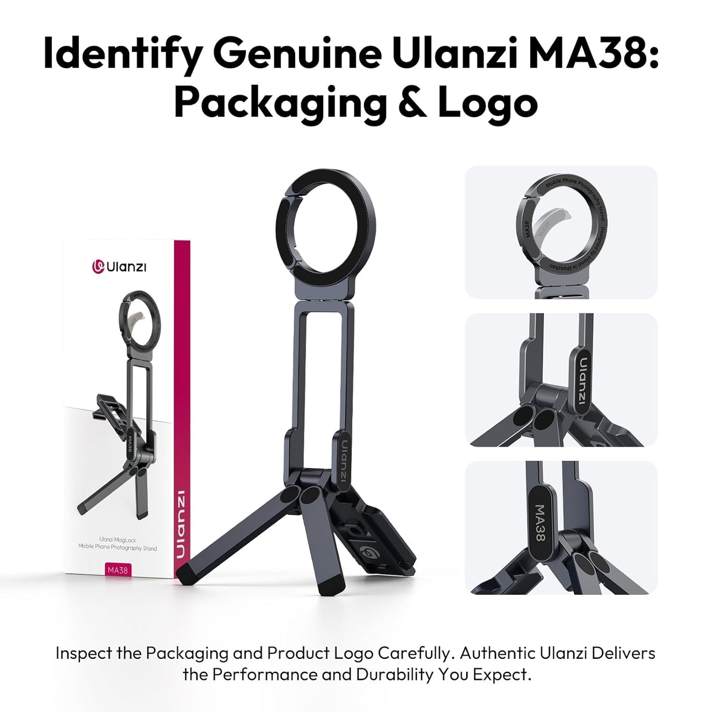ULANZI MA38 Magnetic Phone Tripod for iPhone, Portable Phone Holder Mini Tripod for Magsafe with Double-Sided 1/4'' Screw Arca Uka Port Foldable Hook for iPhone 17/16/15/14/13/12, Travel Vlog Black