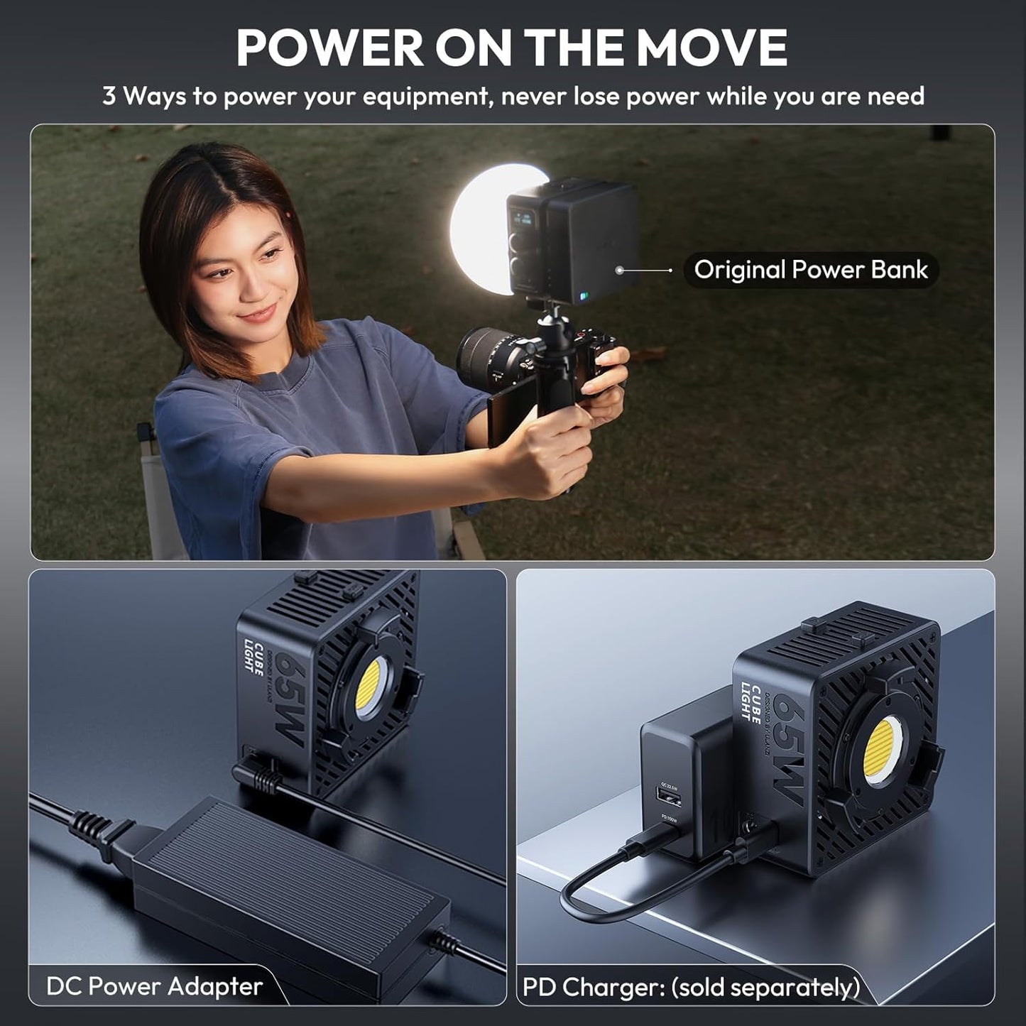 ULANZI EC65 LED Video Light 65W COB Bi-Color Mini Bowens Bracket Continuous Output Lighting with App Control Reflector Diffuser Capacitor 2700K - 6500K CRI≥95 Portable