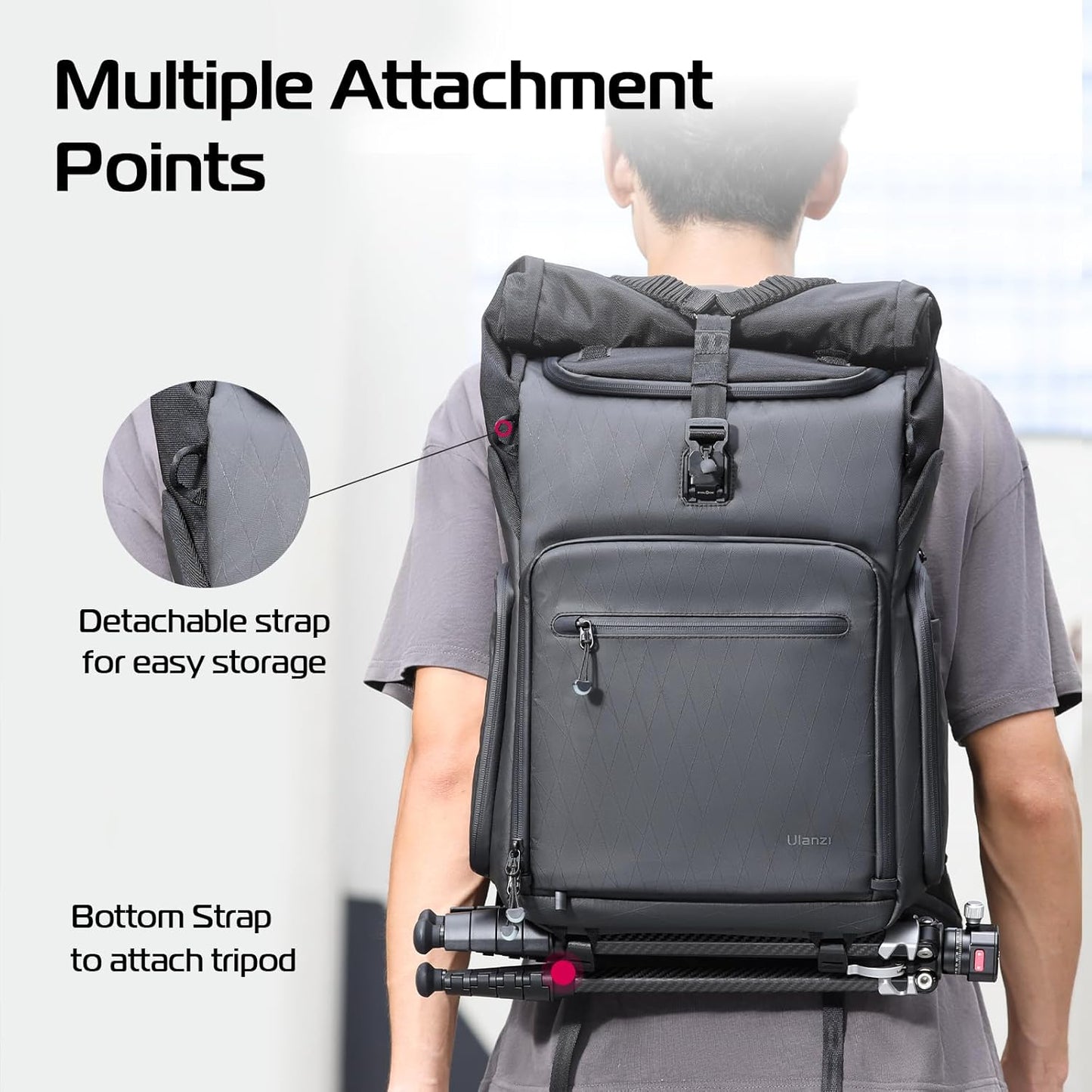 ULANZI B001 Rolltop Camera Backpack, 32.64L Professional Waterproof Photography Camera Case Travel Business 2 in 1, For Photographers Unisex DSLR Mirrorless Camera Lens Tripod Holder 16'' Laptop Black
