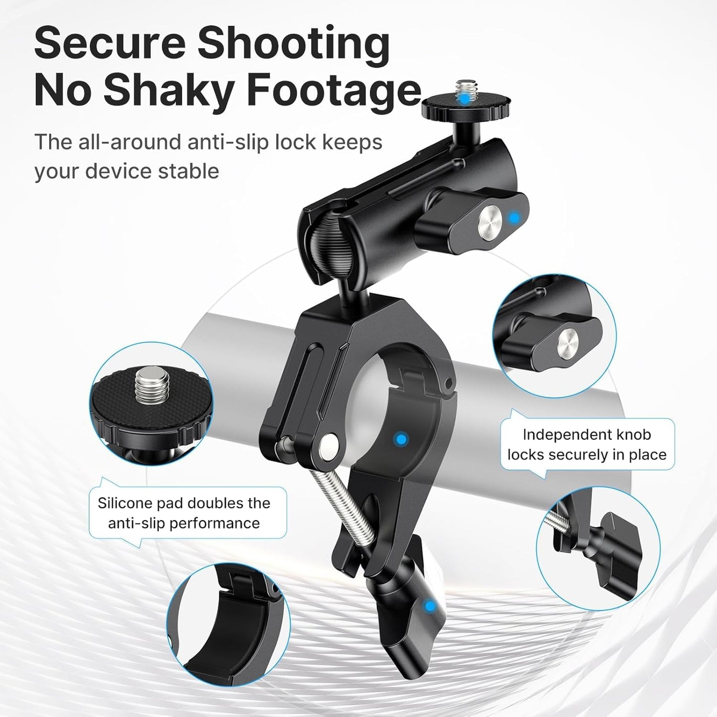 Hiffin Ulanzi CM025 Motorcycle Camera Mount with Dual Ball Head | 360° Adjustable Handlebar Clamp Mount for GoPro, Insta360, DJI Action Cameras & Smartphones | Aluminum Alloy & Motorcycle Accessory