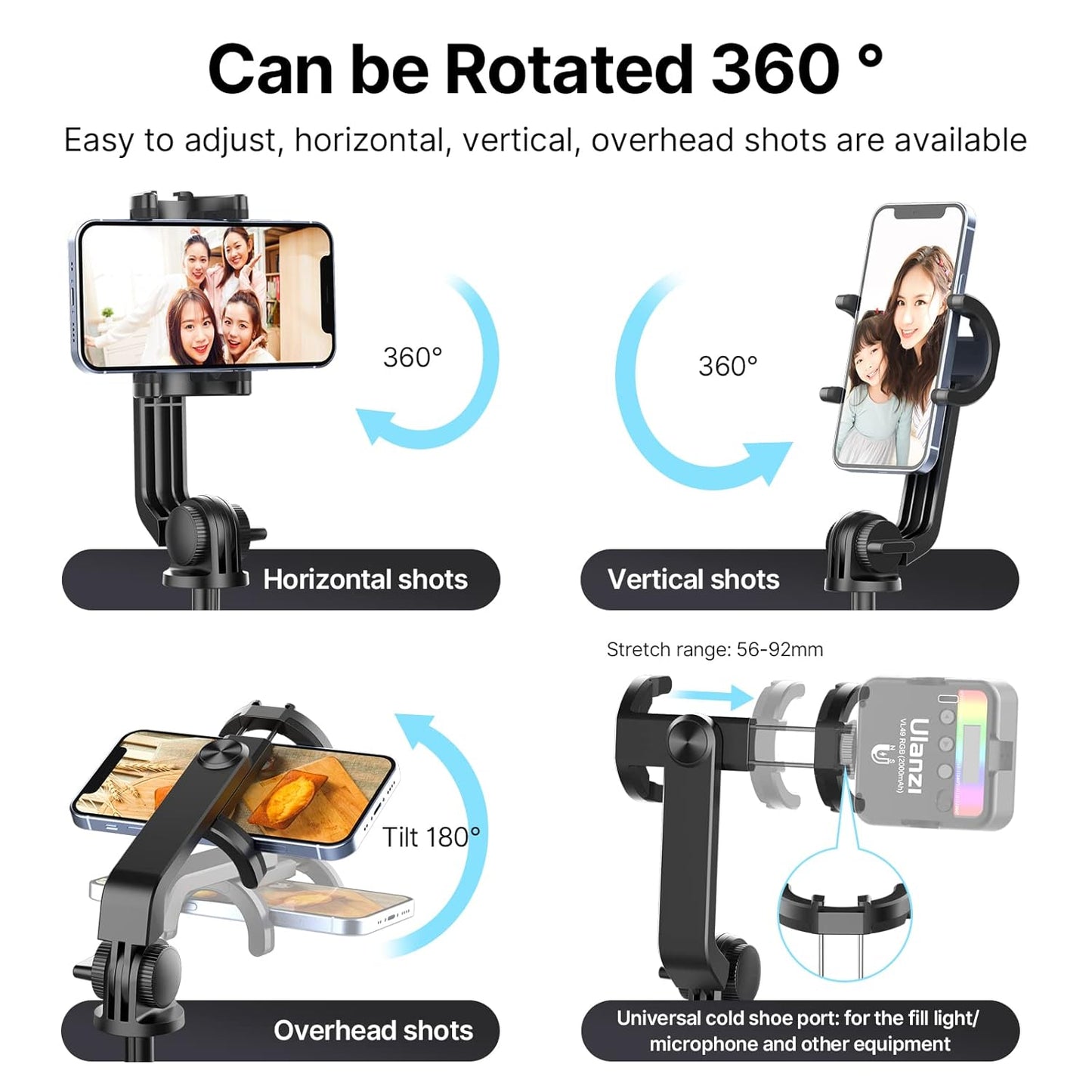 ULANZI 1.6 Meter Selfie Stick SK-03 3 in 1 Stable Phone Stand for Smartphone/Camera/Gopro, Extendable Phone Tripod with Detachable Remote, Compatible with iPhone/Galaxy/Huawei, Etc.