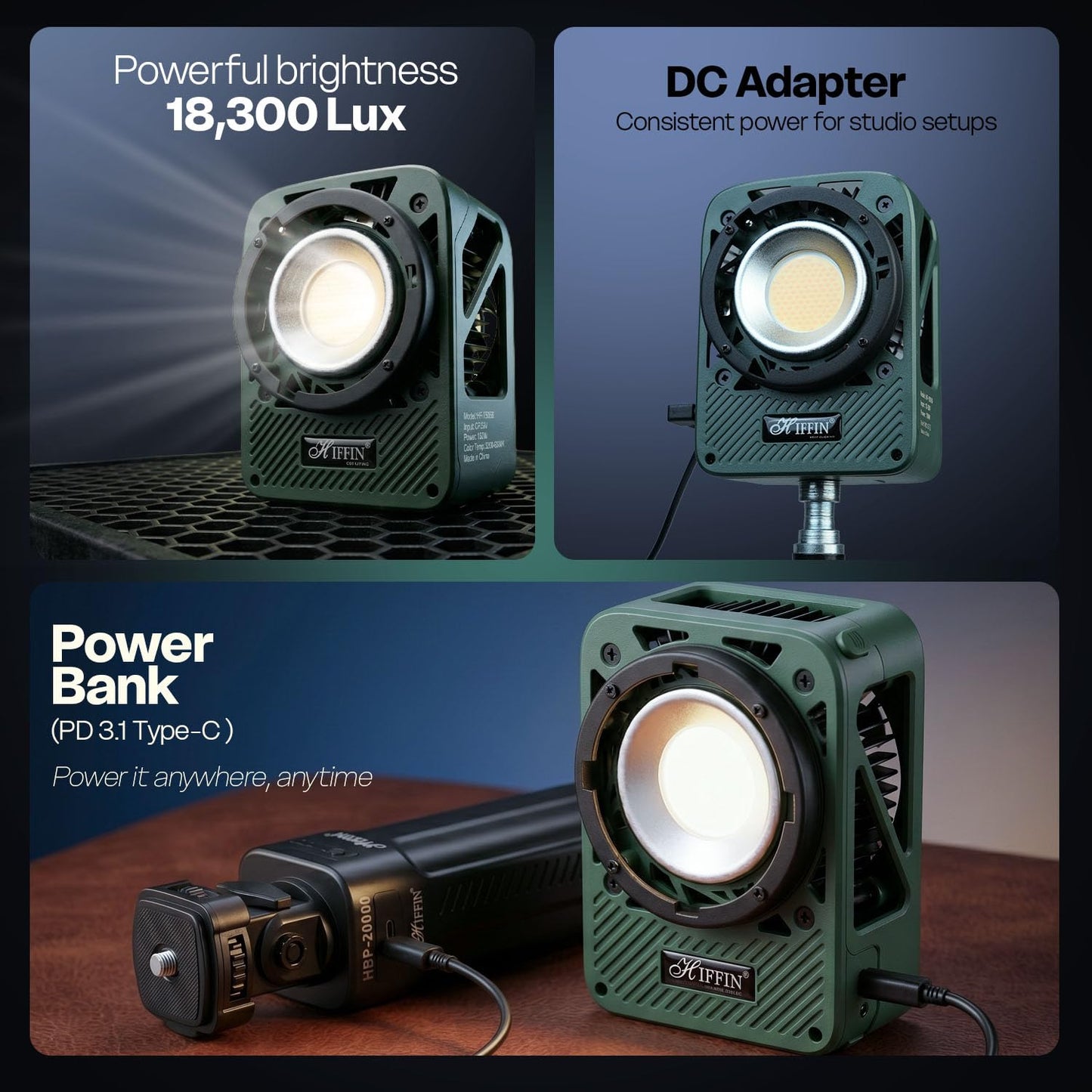 HIFFIN HF-150W Bi-Color Wonder Series LED Video Light 150W with Silent Cooling Fan & App Control | 2700K–6500K | 18300 Lux | CRI 95+ | 1%-100% Dimmable Studio Light for Photography & Videography