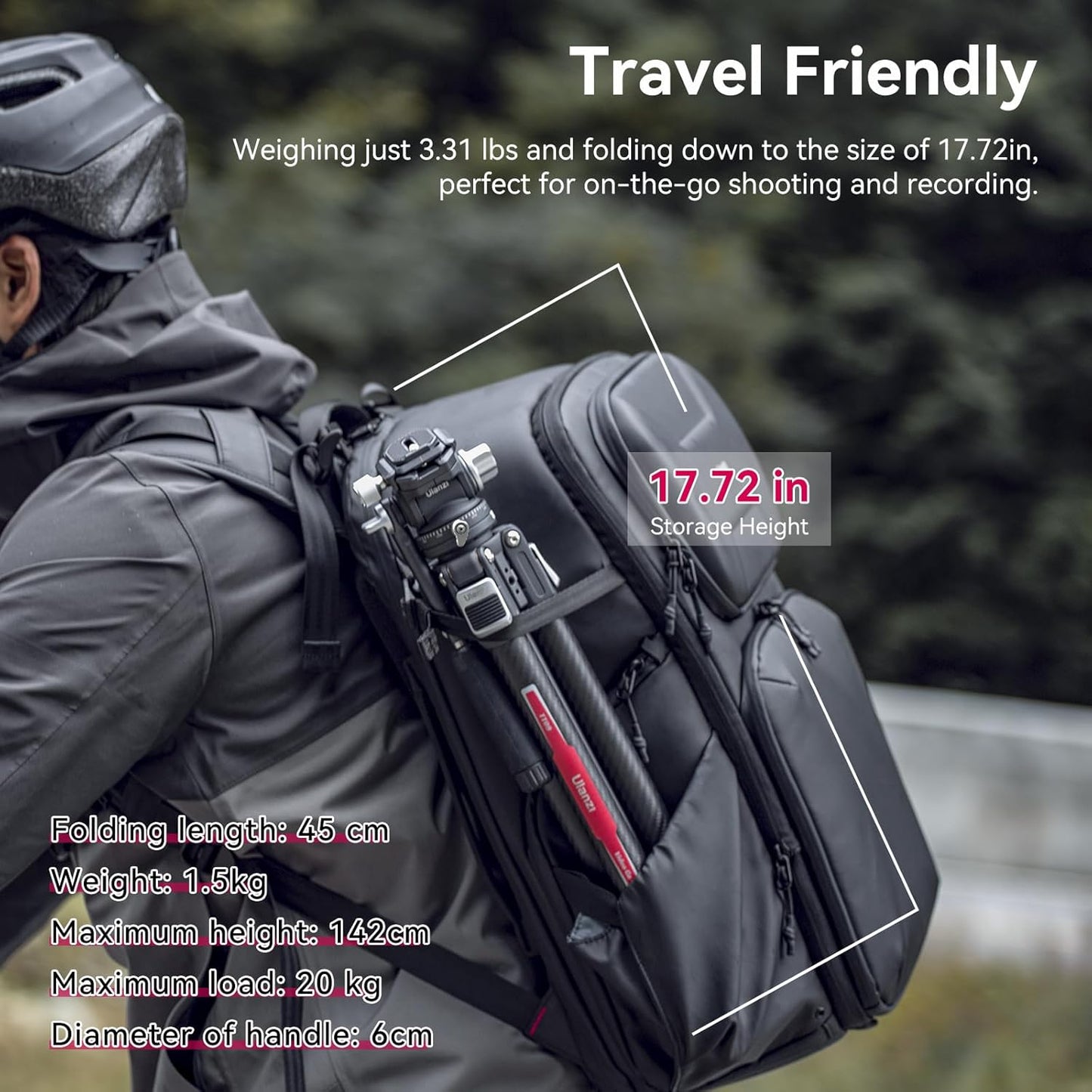 Ulanzi TT09 VideoGo Travel Tripod, 55.91" Carbon Fiber Camera Tripod with Arca QR & 360° Ballhead & Handle, Compact Lightweight Tripod for Photography/Video Shooting, for Most Cameras/DSLR/Projector