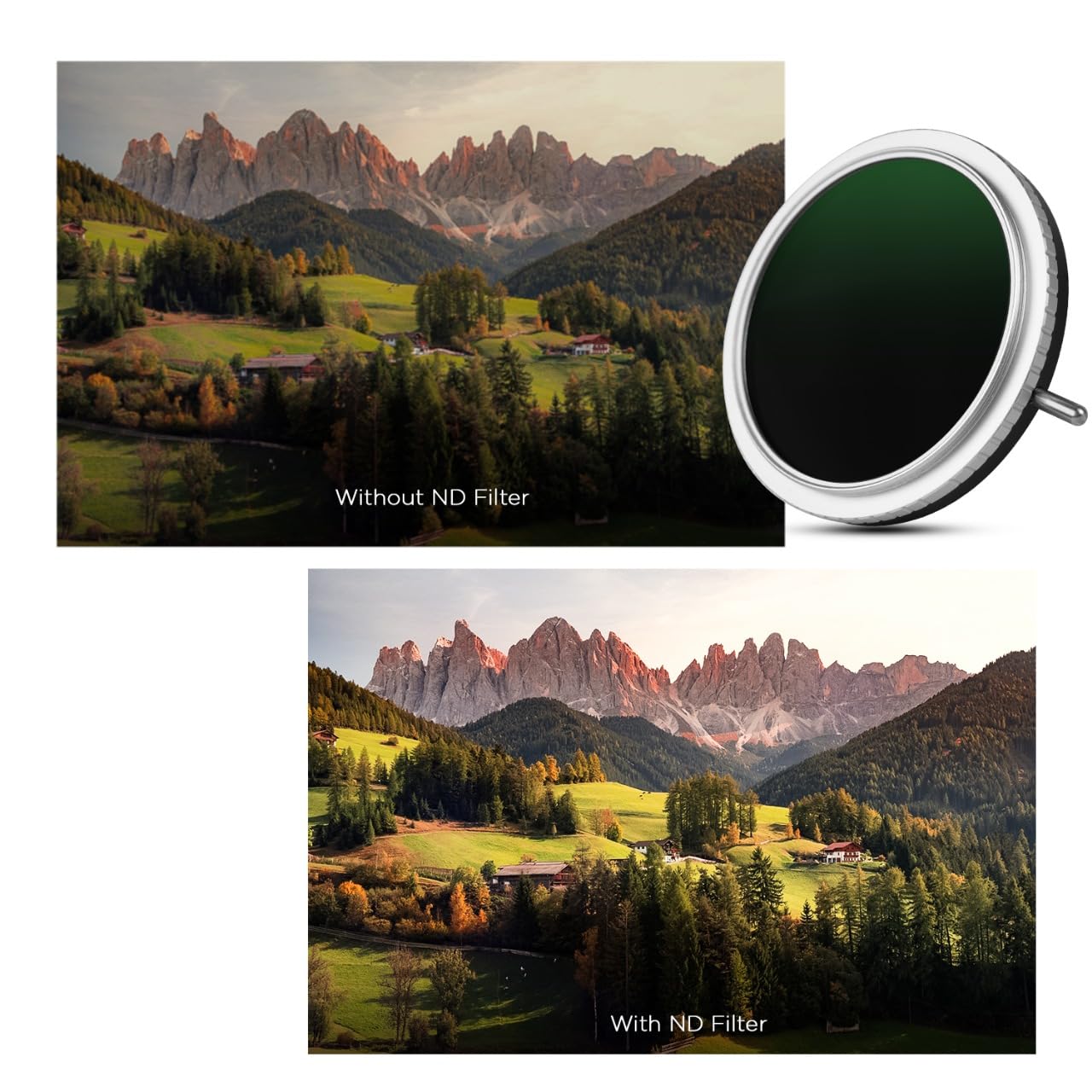 HIFFIN 72mm Elite Series, ND Filter (1-5 Stops) | Variable Neutral Density Lens Filter with Lens Cap & Protective Box | Silver & Black Design | Compatible with DSLR and Mirrorless Cameras