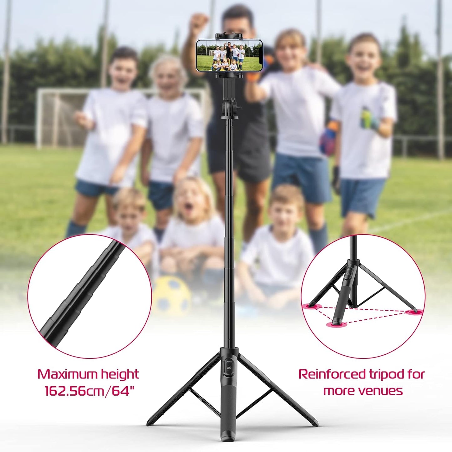 ULANZI SK-03 1.6 Meter Selfie Stick 3 in 1 Stable Selfie Tripod Stand for Smartphone, Extendable Phone Tripod with Detachable Remote, Compatible with Smartphones, Camera, Action Cameras