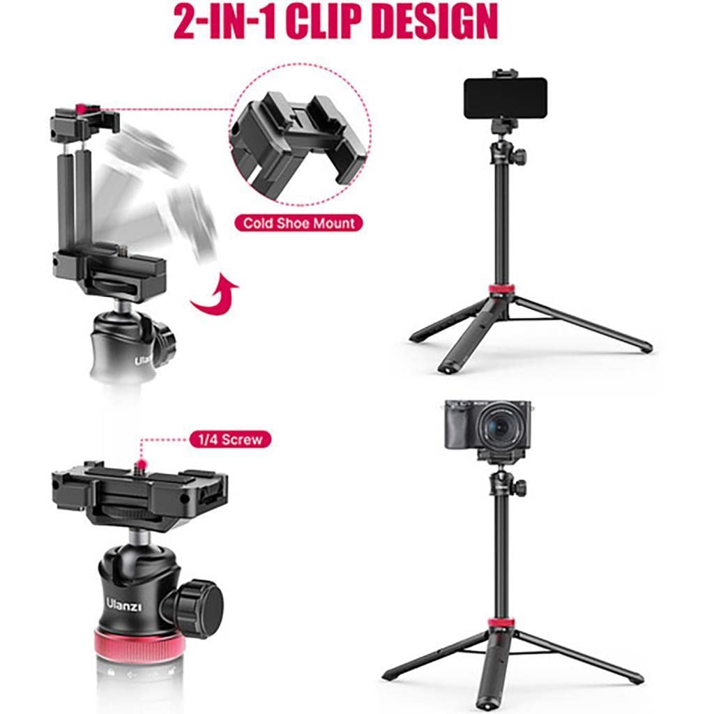 ULANZI MT-44 Extendable Phone Tripod, 44 Selfie Stick with 360° Ball Head, Compatible with iPhone, Sony, Canon, Gopro, Lightweight for Travel, Black