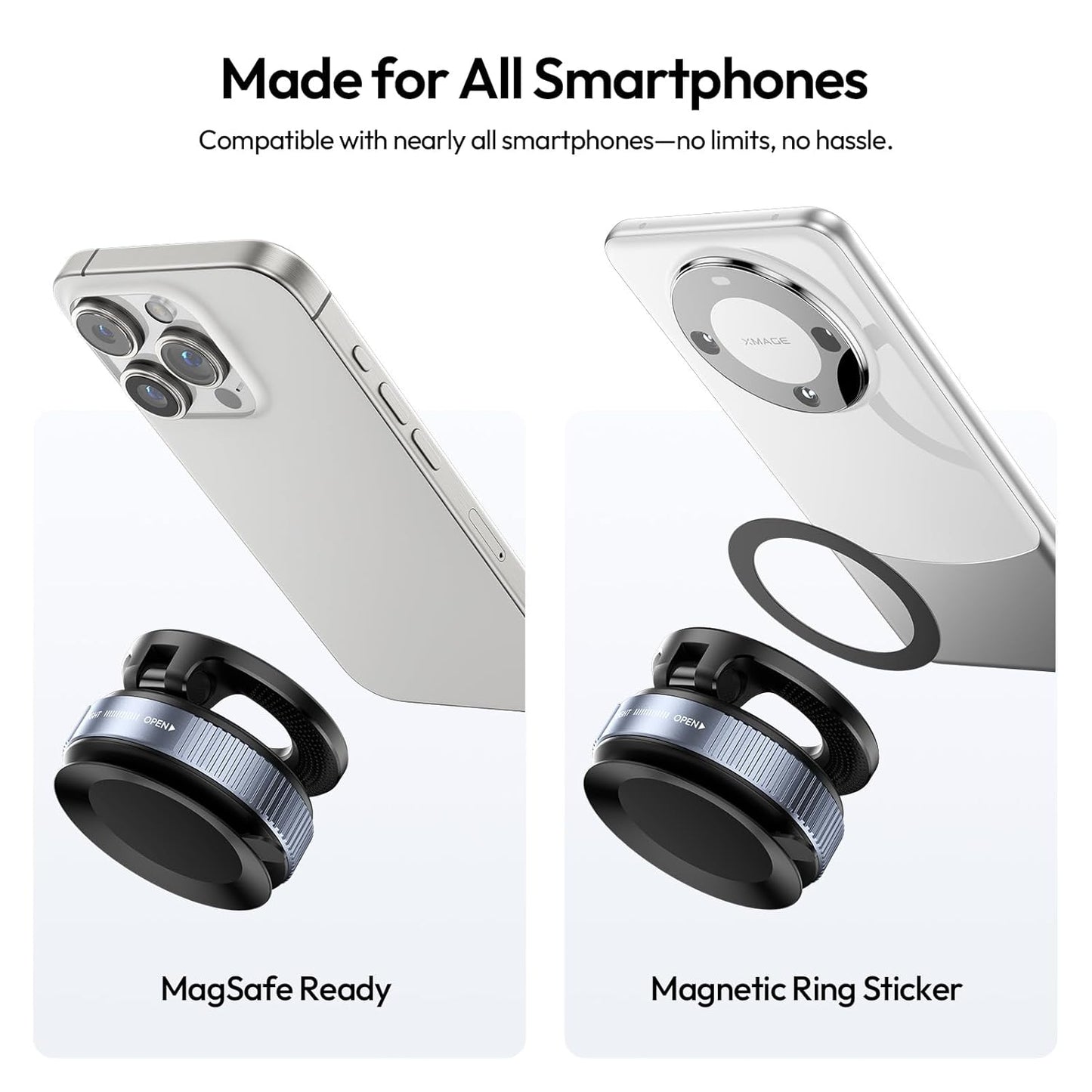ULANZI SK-25 Car Phone Holder for Magsafe, Vacuum Suction Cup Magnetic Phone Mount, 360° Adjustable MagMount for Car/Ceramic Tile/Gym/Mirror, Load up to 1kg, Magnetic Force ≥14N（Black）
