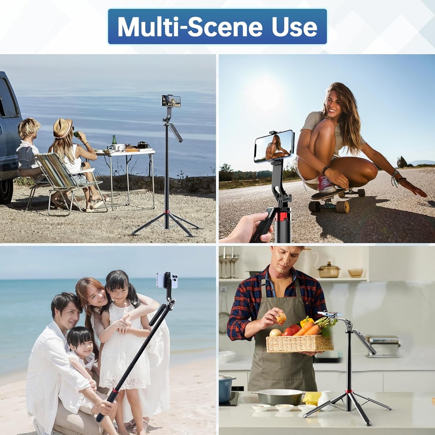 ULANZI MA09 Extendable Phone Tripod, 71" Selfie Stick Phone Vlog Tripod Stand Quadrapod with All in 1 Phone Clip, Travel Tripod Phone Holder with Rechargeable Remote for iPhone Sony Canon GoPro