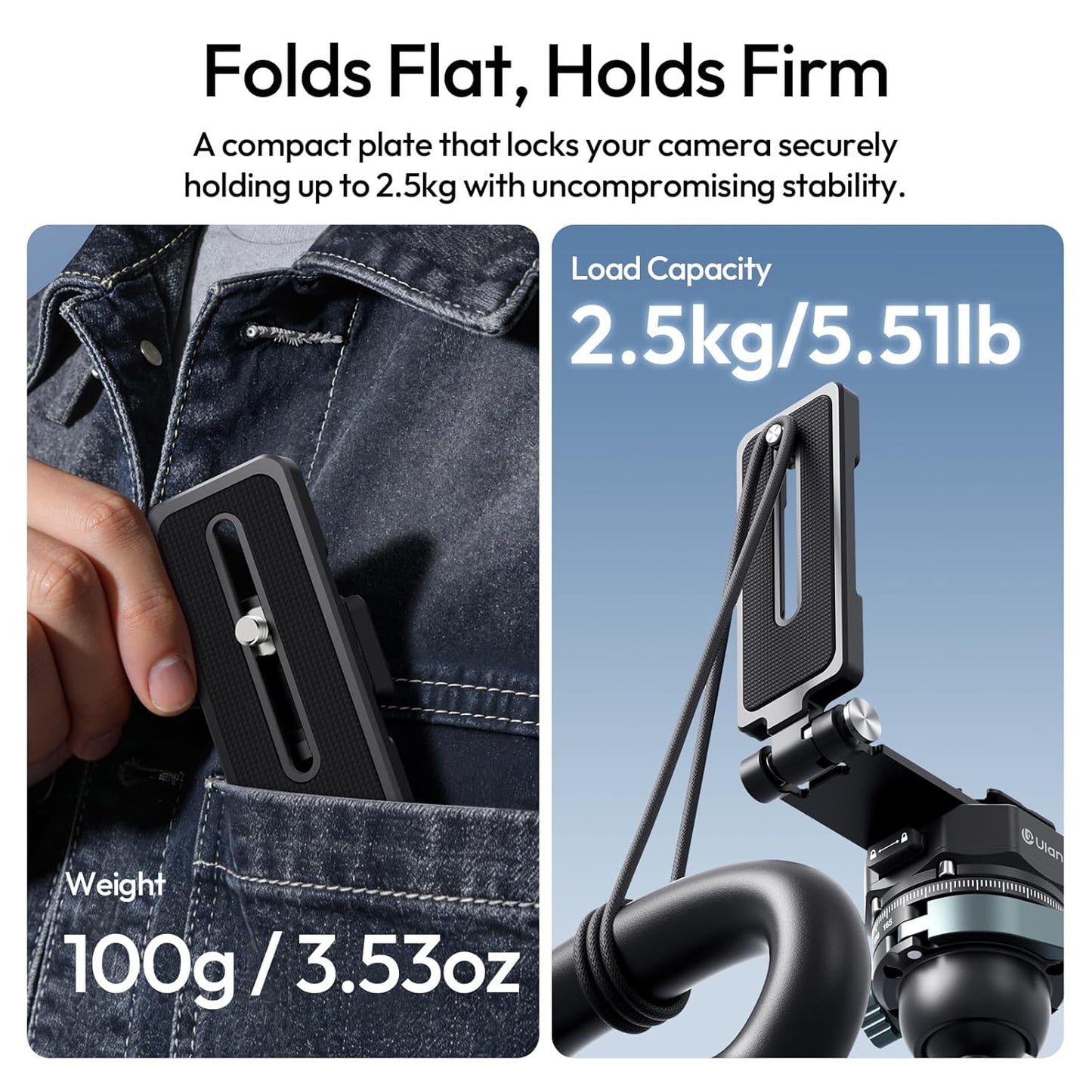 ULANZI UKA11 Foldable L Bracket for Camera - 4-Angle Vertical Horizontal Switch Quick Release Tripod Plate Compatible with Sony A7 Canon R5 Nikon Z Fujifilm