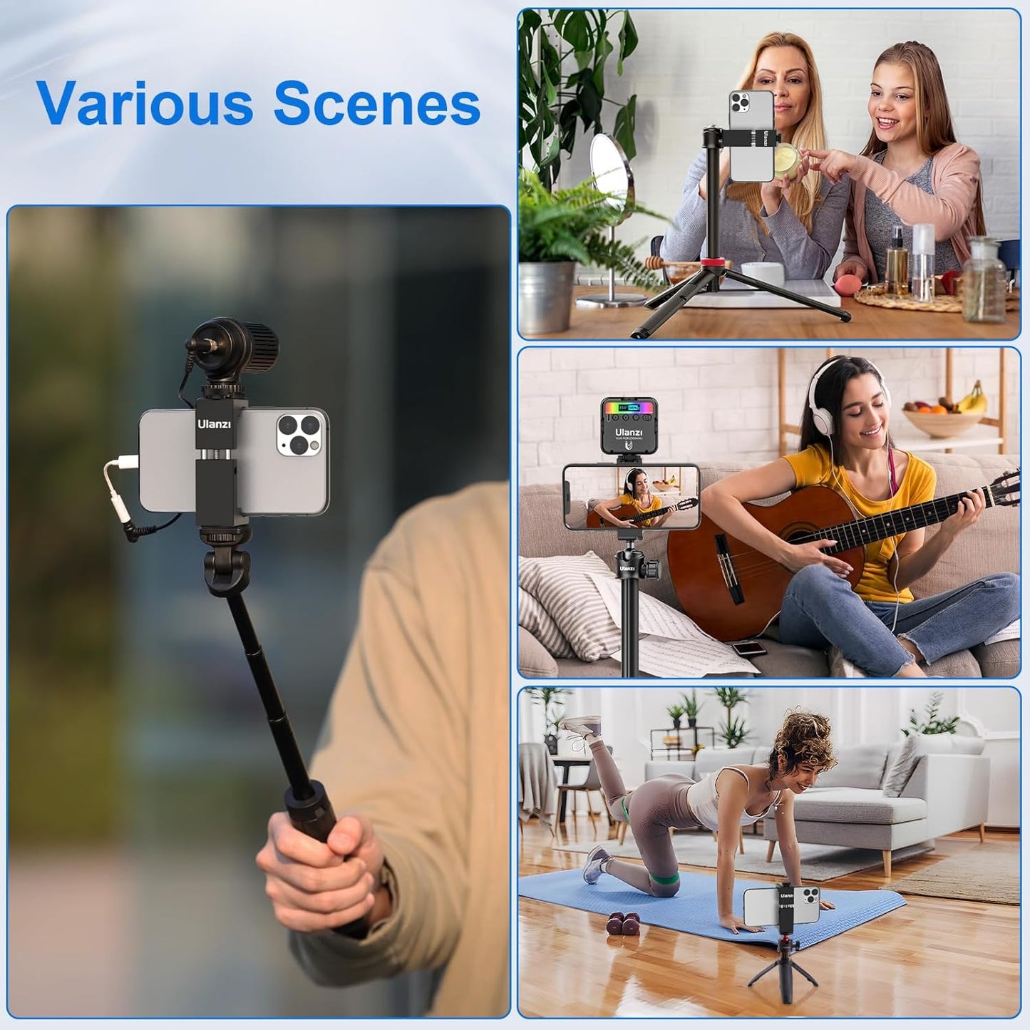 Ulanzi ST-02S Newest Aluminum Phone Tripod Mount w Cold Shoe Mount, Support Vertical and Horizontal, Universal Metal Adjustable Clamp for Apple iPhone X 8 7 6S Plus Sumsang Android Smartphones,Black