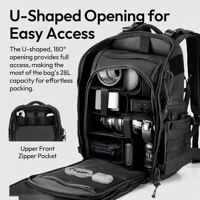 ULANZI BC007 Camera Bag, Tactical Camera Backpack 28L Lightweight Aluminum Frame Travel Bag for Photographers Women Men DSLR Camera Case