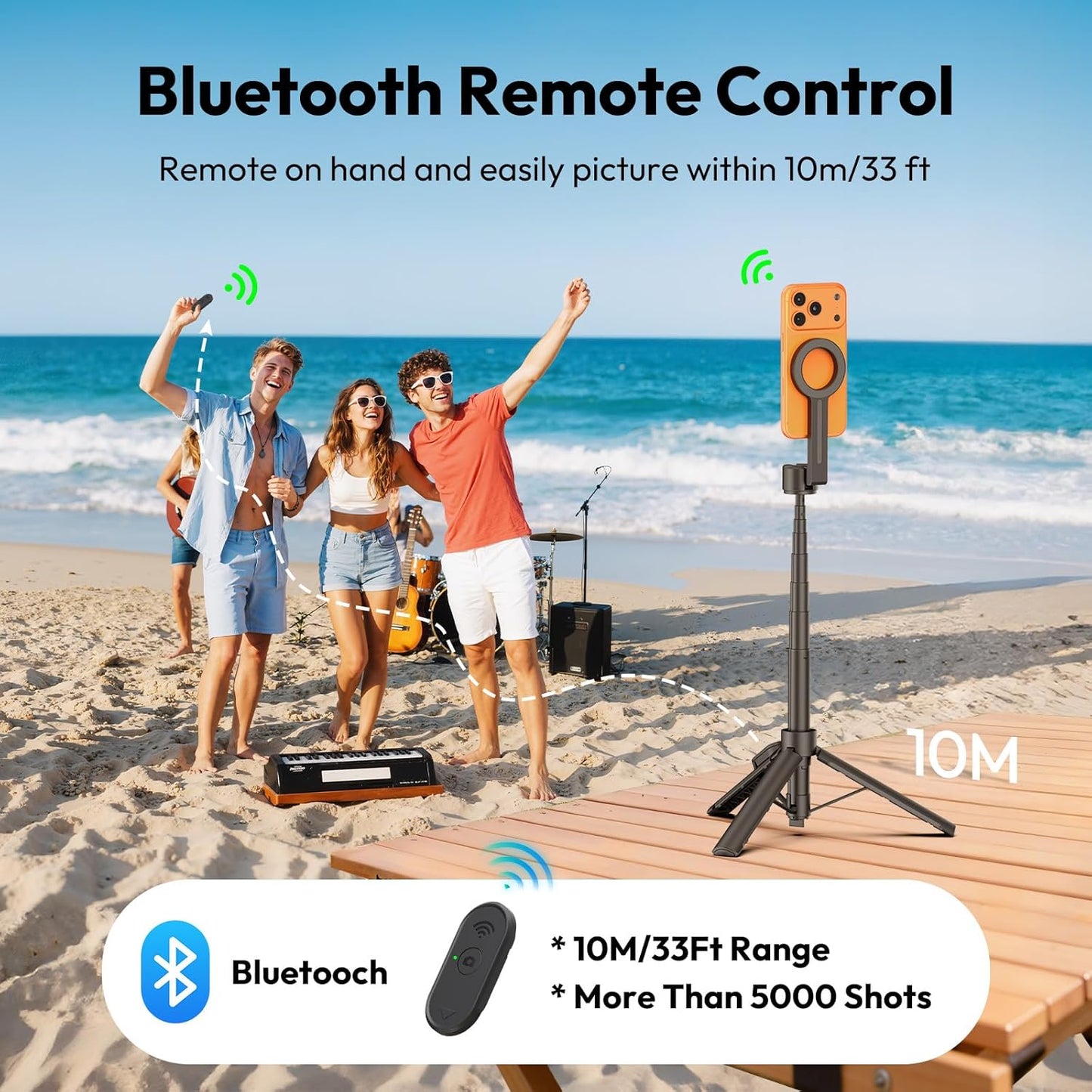 ULANZI SK26 Magnetic Phone Tripod 44.5‘’, 2-in-1 Selfie Stick Tripod Stand with Remote 33Ft, Portable Magnet Extendable Cell Phone Tripod Stand for Vlog/Travel/Video Recording/Streaming/Selfies