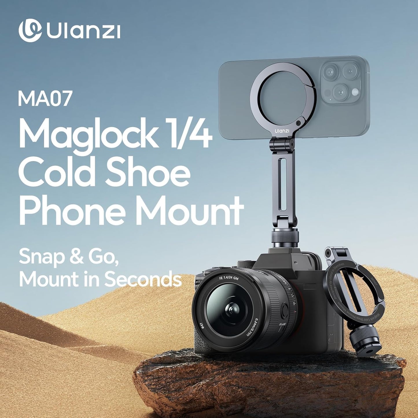 Ulanzi MA07 Magnetic Phone Tripod Mount for Magsafe, Aluminum Camera Phone Mount with 1/4" Screw, Cold Shoe Magnetic Tripod for Camera, Copatibale with iPhone 16/15/14/13/12 Series