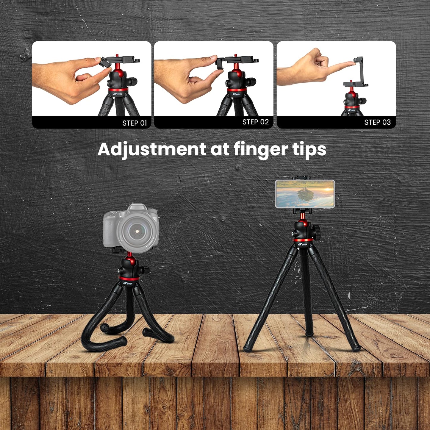 HIFFIN Htr-11 Flexible Gorilla Tripod for Cameras, Smartphones & Action Camera | Camera Tripod with Phone Holder | Portable & Lightweight, Ideal for Vlogging, Photography, and Outdoor Adventures