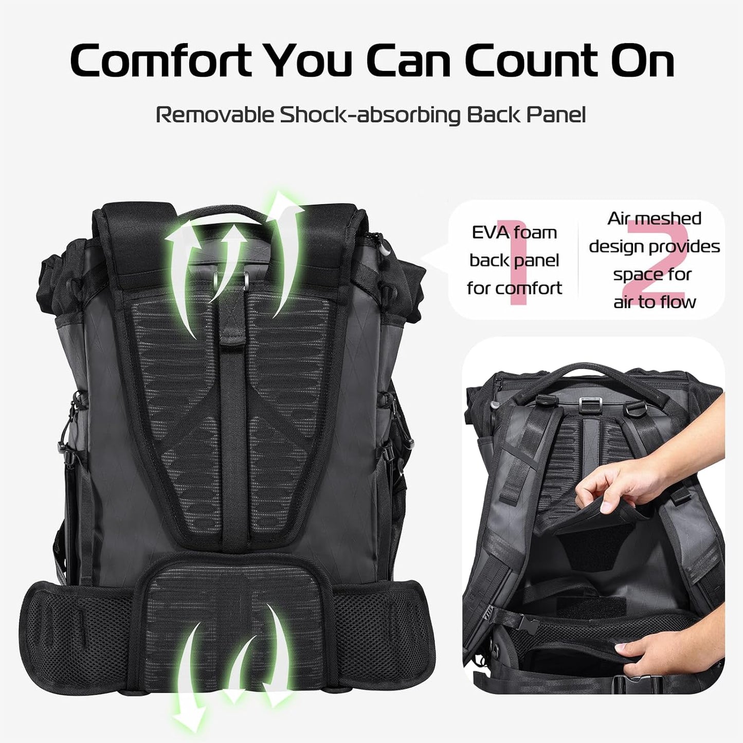 ULANZI B001 Rolltop Camera Backpack, 32.64L Professional Waterproof Photography Camera Case Travel Business 2 in 1, For Photographers Unisex DSLR Mirrorless Camera Lens Tripod Holder 16'' Laptop Black