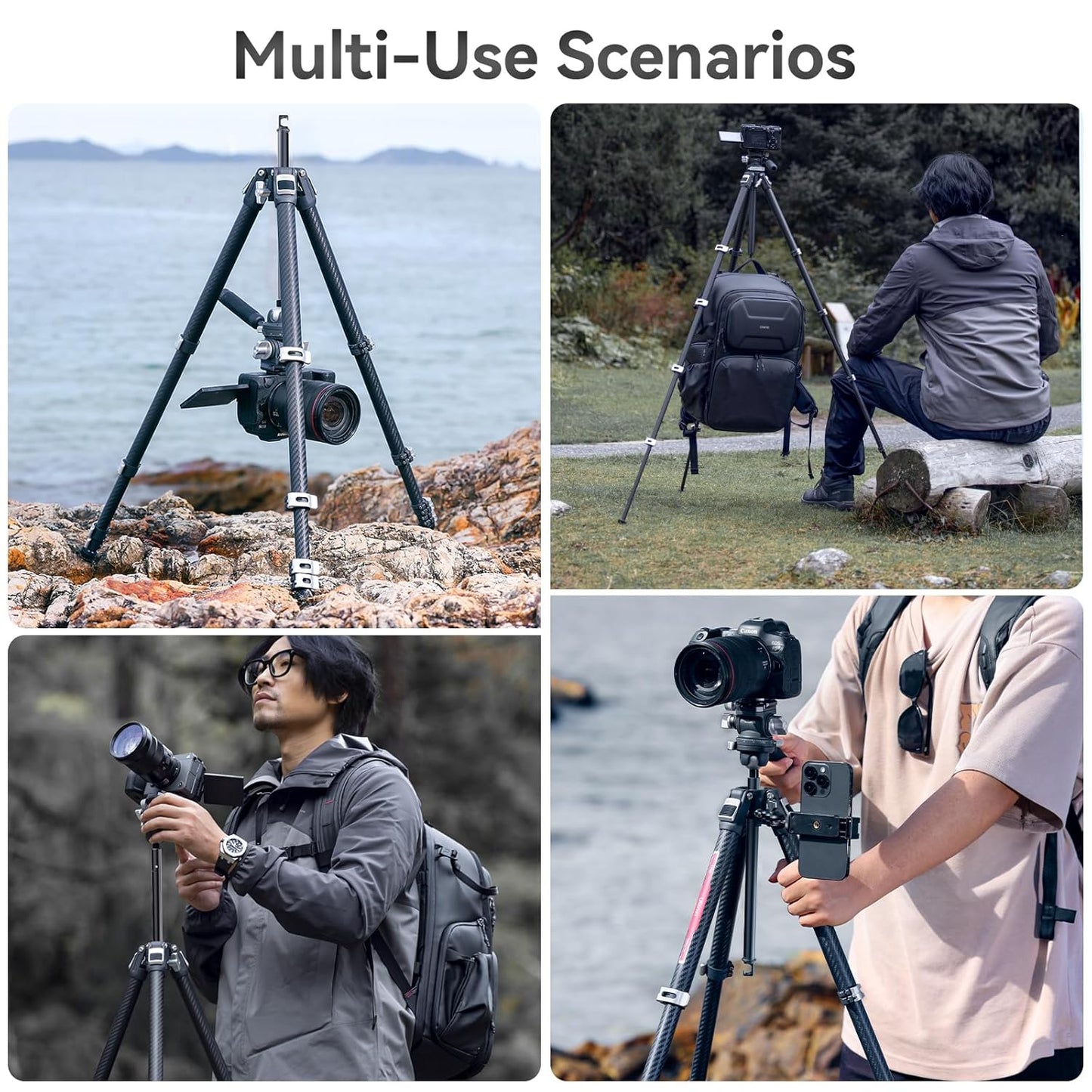 Ulanzi TT09 VideoGo Travel Tripod, 55.91" Carbon Fiber Camera Tripod with Arca QR & 360° Ballhead & Handle, Compact Lightweight Tripod for Photography/Video Shooting, for Most Cameras/DSLR/Projector