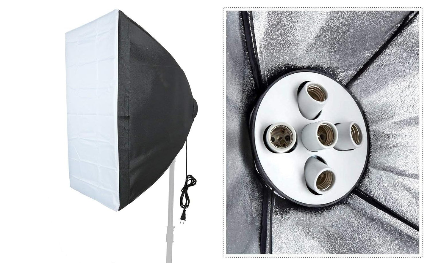 HIFFIN® Set Photography Equipment Kit 50cmx70cm Softbox with 5 in 1 E27 Photo Studio Bulb Holder Base Socket Lamp Bulb Holder Adapter for Photo Video Studio Softbox Video Light - Black