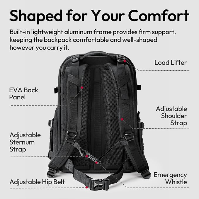 ULANZI BC007 Camera Bag, Tactical Camera Backpack 28L Lightweight Aluminum Frame Travel Bag for Photographers Women Men DSLR Camera Case