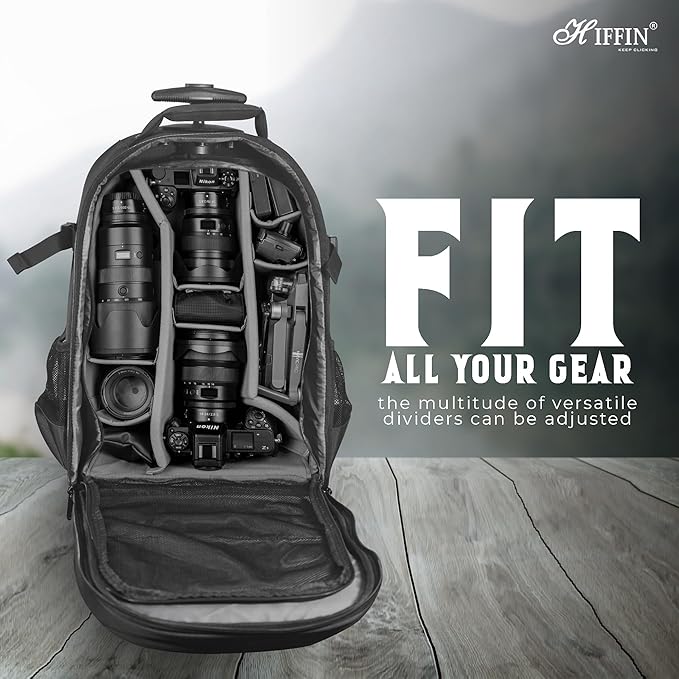 Hiffin 2-in-1 Convertible Backpack Rolling Case for Cameras and Gear with Great Capacity, User-Friendly Design, and Durable Waterproof Construction - Travel in Style