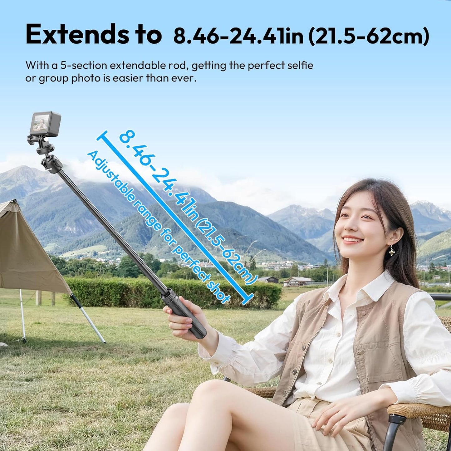 ULANZI MT90 Action Camera Tripod Stand Vlog Handle Grip with Quick Release, Ball Head & Cold Shoe, Camera Desktop Tripod for Action Cameras & Small Cameras