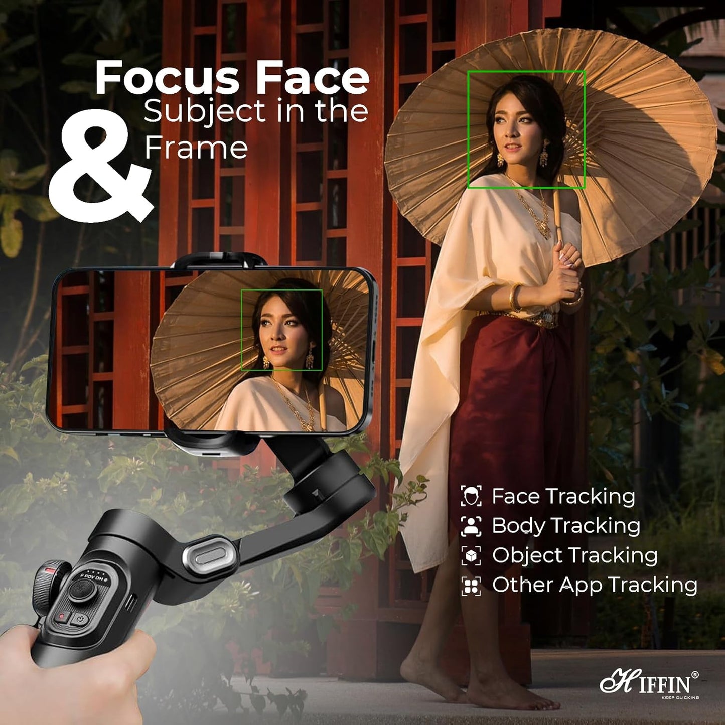 HIFFIN Smart X Gimbal Stabilizer 3-Axis Smartphone Foldable Gimbal with Focus Wheel TIK Tok YouTube Vlog Stabilizer for iPhone 15 (All Variants) 14,13,12 Pro Max & All Smartphone