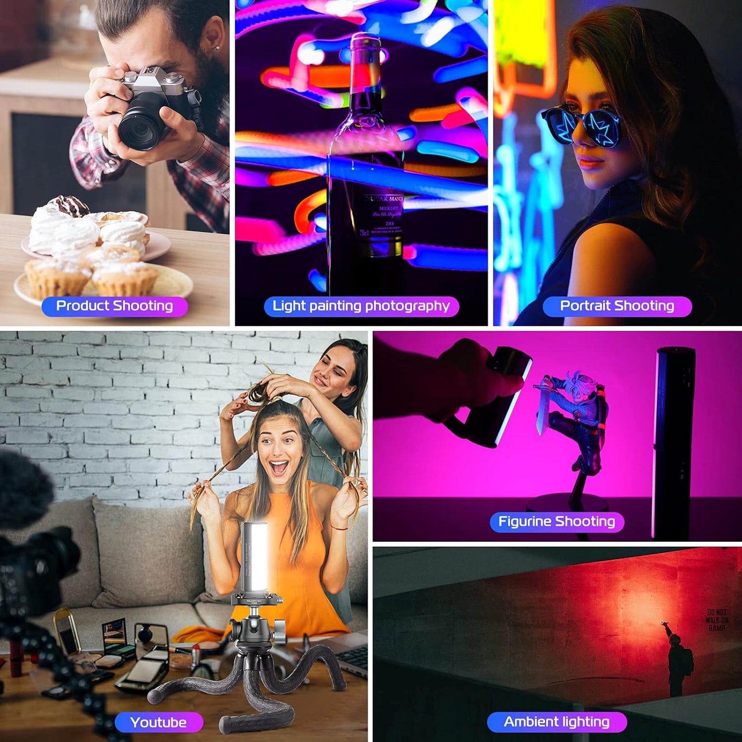 Ulanzi Handheld Light Wand, 360° RGB Led Video Light, 2000Mah Rechargeable Mini Light Stick, 2500-9000K Dimmable Camera Light W LCD, Support Magnetic Attraction, Black, (2637-Ca10)