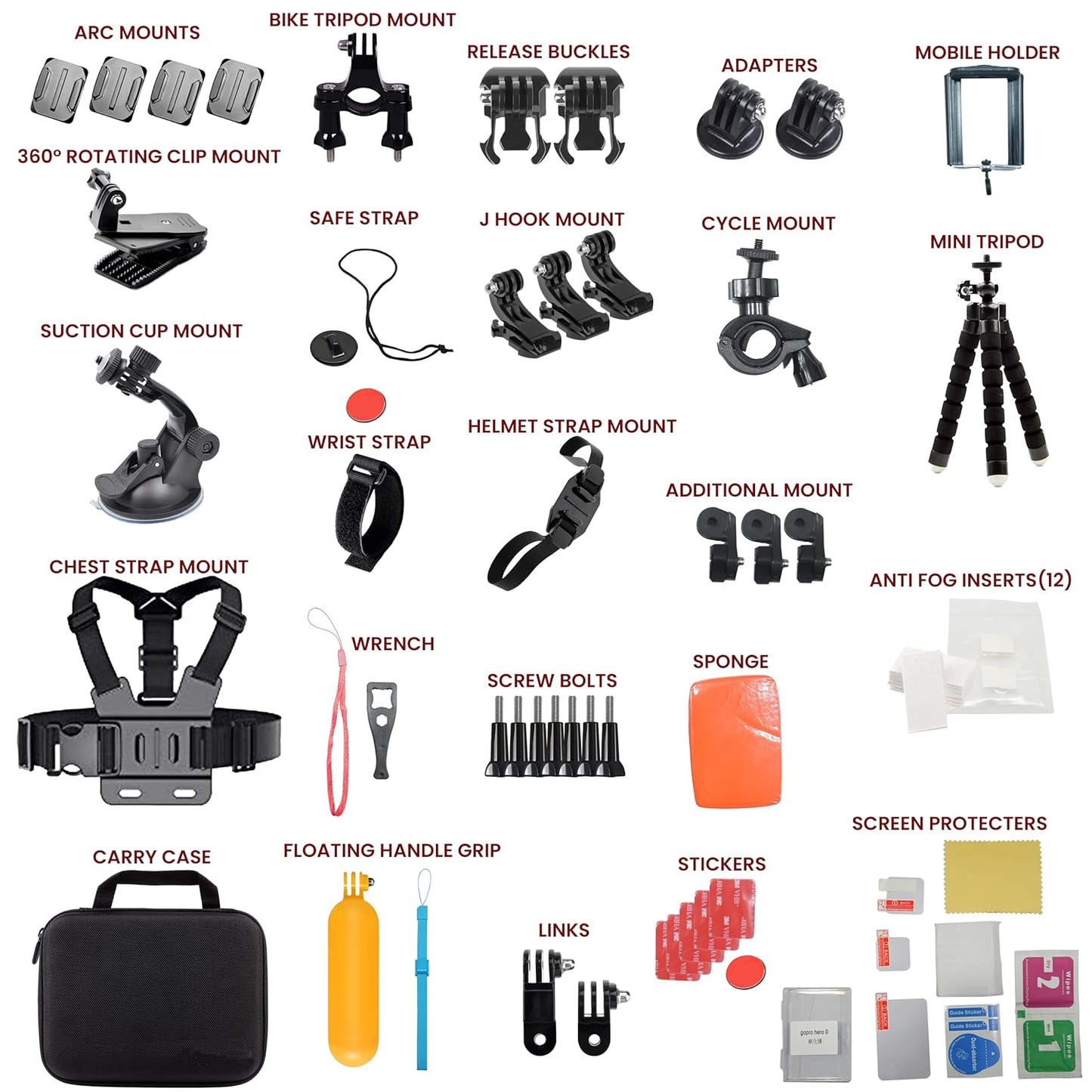 HIFFIN Branded 65 in 1 Compatible for GoPro, Sony Action Cam, Nikon, Garmin, Ricoh Action Cam, SJCAM, iPhone and Android | Epic Photo Shooting
