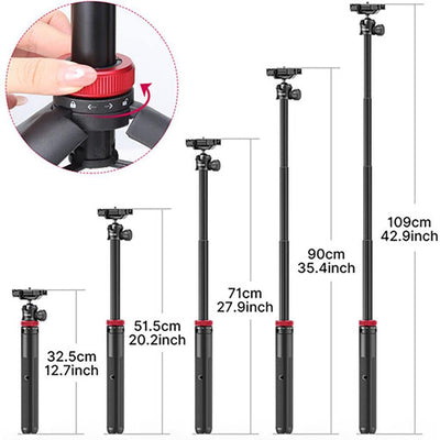 ULANZI MT-44 Extendable Phone Tripod, 44 Selfie Stick with 360° Ball Head, Compatible with iPhone, Sony, Canon, Gopro, Lightweight for Travel, Black