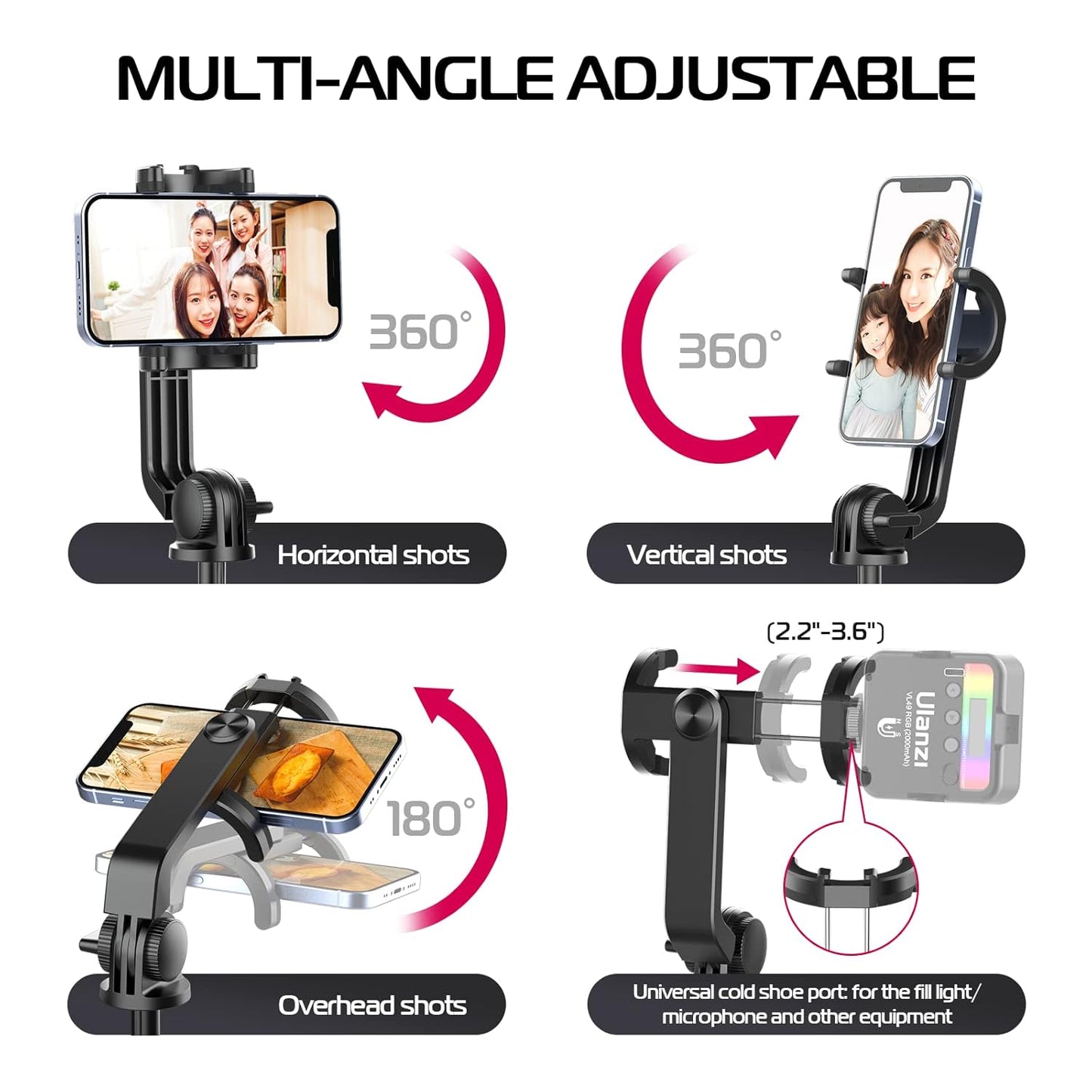 ULANZI SK-03 1.6 Meter Selfie Stick 3 in 1 Stable Selfie Tripod Stand for Smartphone, Extendable Phone Tripod with Detachable Remote, Compatible with Smartphones, Camera, Action Cameras