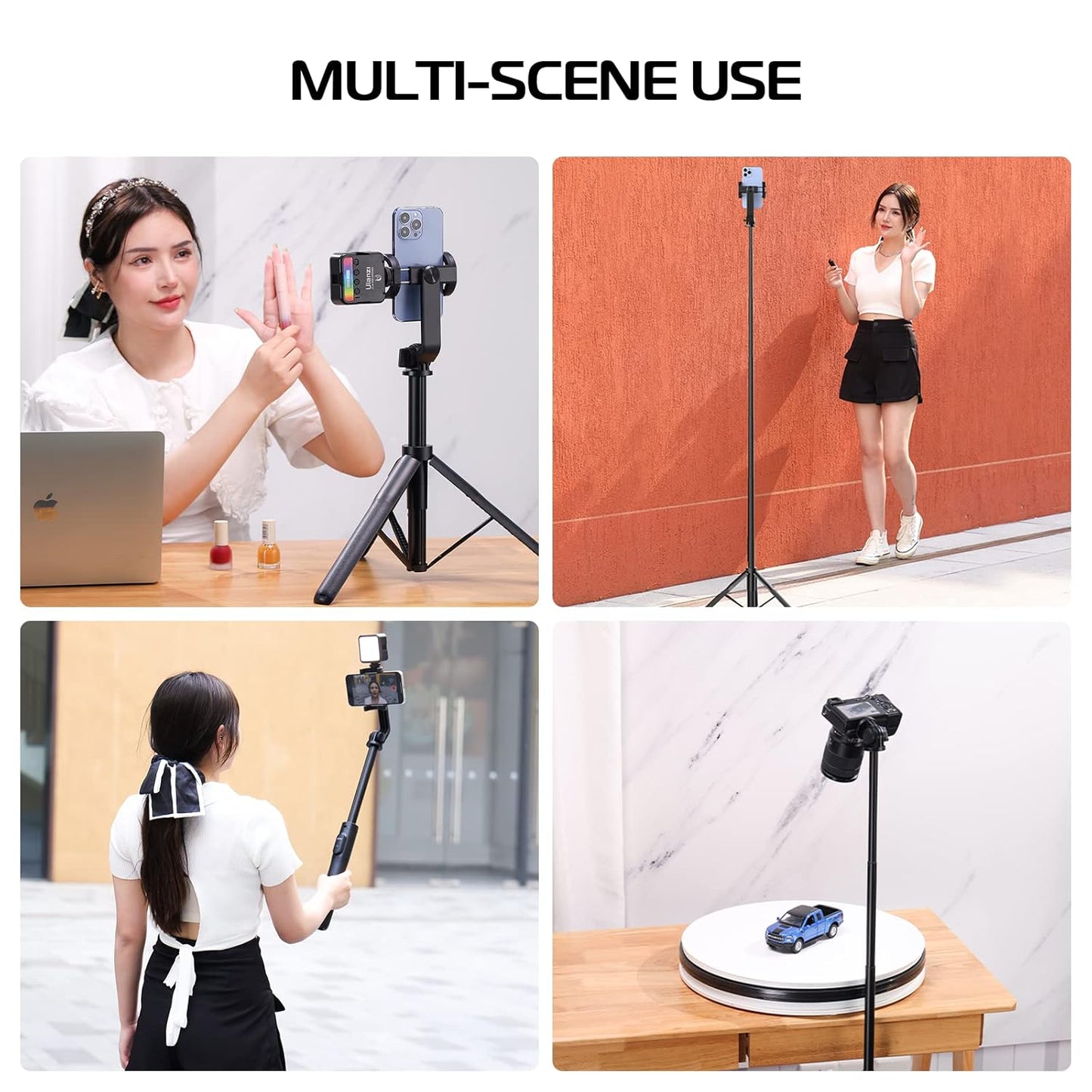 ULANZI SK-03 1.6 Meter Selfie Stick 3 in 1 Stable Selfie Tripod Stand for Smartphone, Extendable Phone Tripod with Detachable Remote, Compatible with Smartphones, Camera, Action Cameras