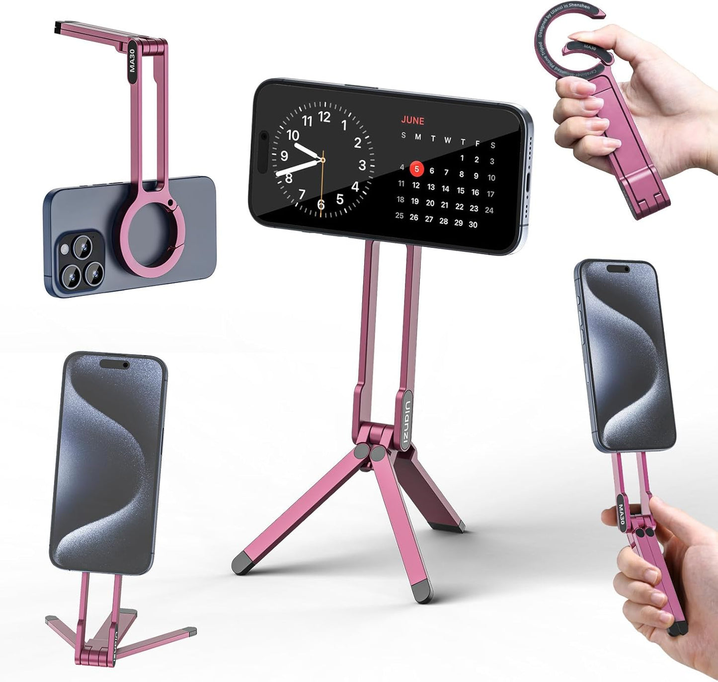 ULANZI MA30 Magnetic Phone Tripod Stand for iPhone - Aluminium Maglock Smartphone Mini Tripod Pocket Cell Phone Stand Strong Magnet Quick Mount Compatible with iPhone 17 16 15 14 13 12 Series, Black
