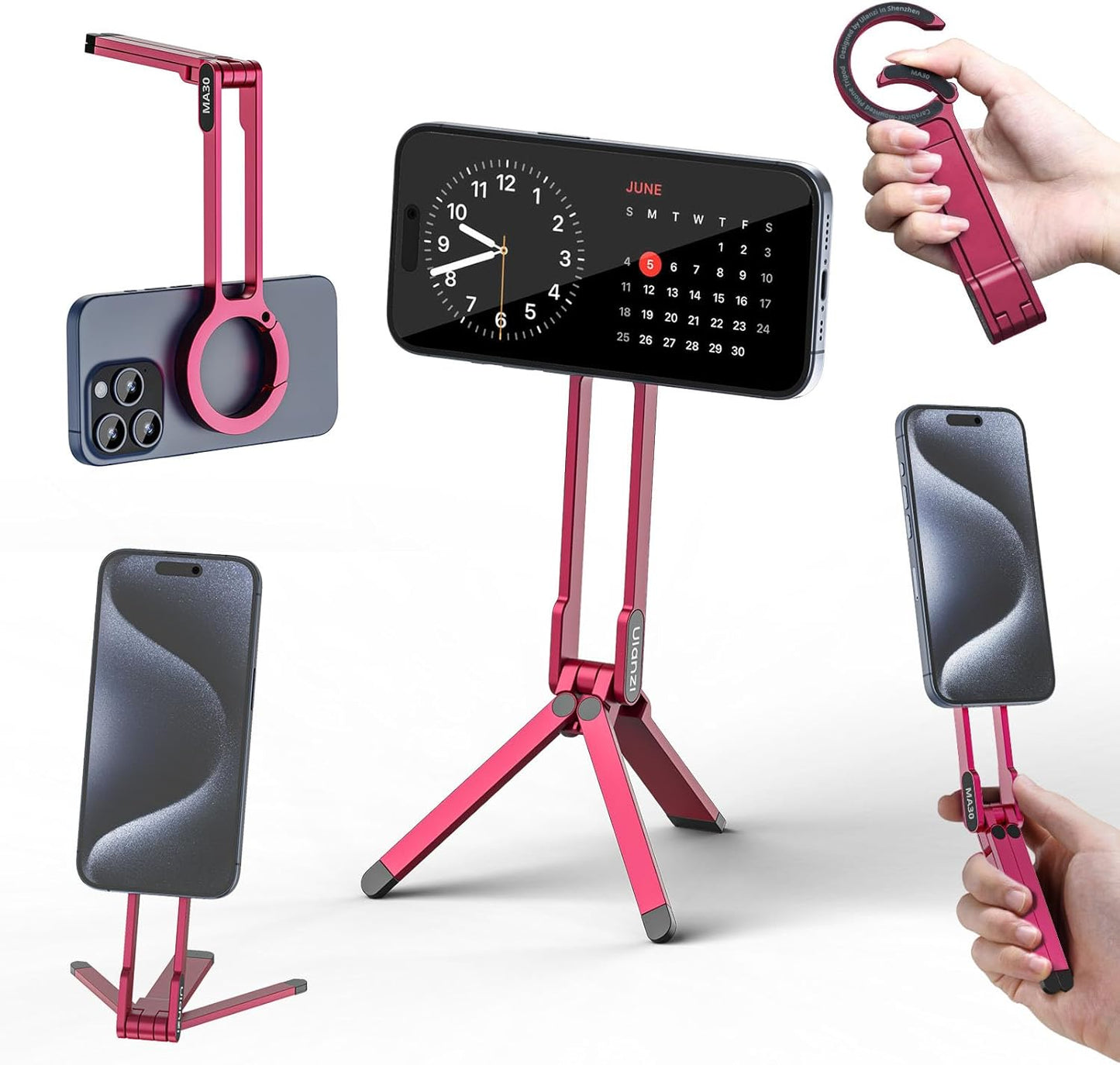 ULANZI MA30 Magnetic Phone Tripod Stand for iPhone - Aluminium Maglock Smartphone Mini Tripod Pocket Cell Phone Stand Strong Magnet Quick Mount Compatible with iPhone 17 16 15 14 13 12 Series, Black