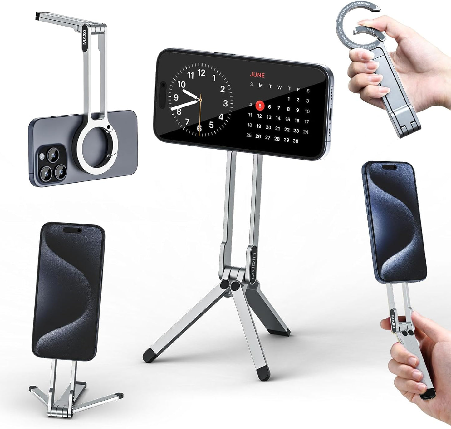 ULANZI MA30 Magnetic Phone Tripod Stand for iPhone - Aluminium Maglock Smartphone Mini Tripod Pocket Cell Phone Stand Strong Magnet Quick Mount Compatible with iPhone 17 16 15 14 13 12 Series, Black